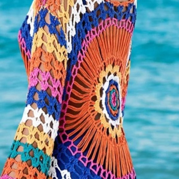 BOHO Bikini Swim Cover Up Sexy short mini beach dress - Picture 4 of 8